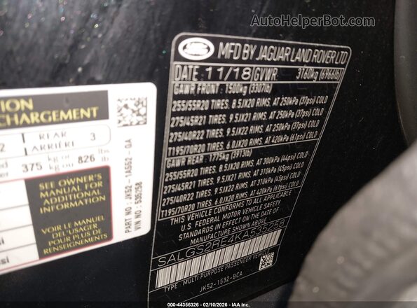 SALGS2RE4KA535258 2019 LAND ROVER RANGE ROVER Black Շարժիչի բաժամունքի տեսք