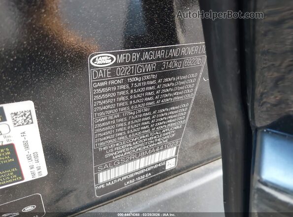 SALGS2RU8MA441023 2021 LAND ROVER RANGE ROVER Black Շարժիչի բաժամունքի տեսք