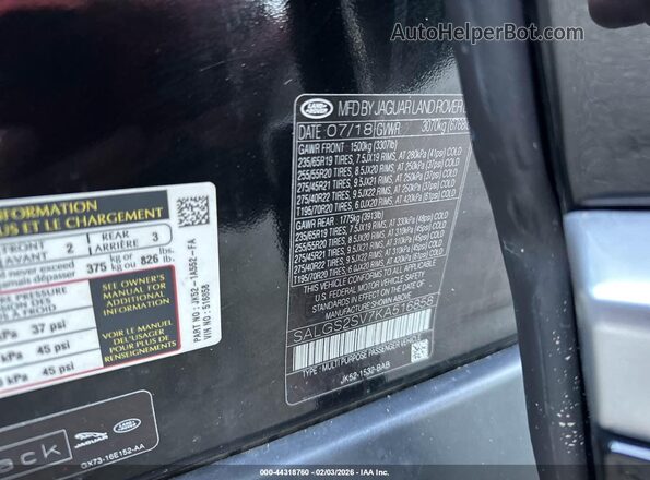 SALGS2SV7KA516858 2019 LAND ROVER RANGE ROVER Black ძრავის განყოფილების ხედი