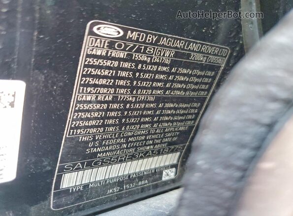 SALGS5RE3KA518775 2019 LAND ROVER RANGE Black 