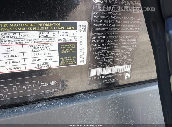 SALGV5SE5LA599877 2020 LAND ROVER RANGE ROVER Black 