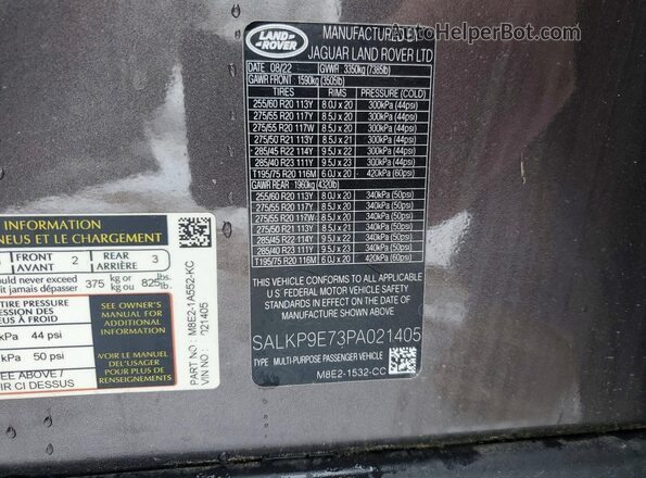 SALKP9E73PA021405 2023 LAND ROVER RANGE Gray Widok wnętrza 360 stopni