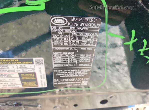 SALKP9E95RA201232 2024 LAND ROVER RANGE Зеленый Панорамный вид салона 360°