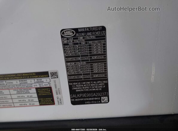 SALKP9E98SA292373 2025 LAND ROVER RANGE ROVER White ძრავის განყოფილების ხედი