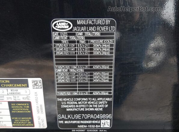 SALKU9E70PA049896 2023 LAND ROVER RANGE ROVER Black Engine compartment view