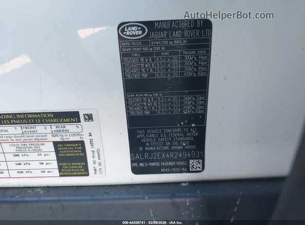 SALRJ2EX4R2494931 2024 LAND ROVER DISCOVERY White Вид підкапотного простору