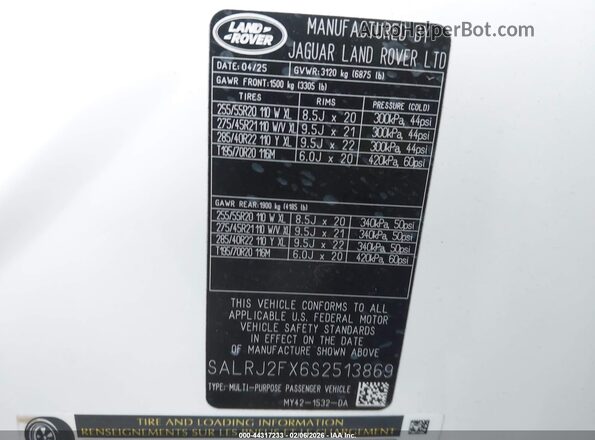 SALRJ2FX6S2513869 2025 LAND ROVER DISCOVERY White Widok komory silnika