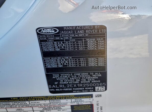 SALRL2EX1R2500565 2024 LAND ROVER DISCOVERY White 360 interior view