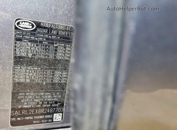 SALRL2EX8R2487703 2024 LAND ROVER DISCOVERY Gray Vista interior de 360 grados