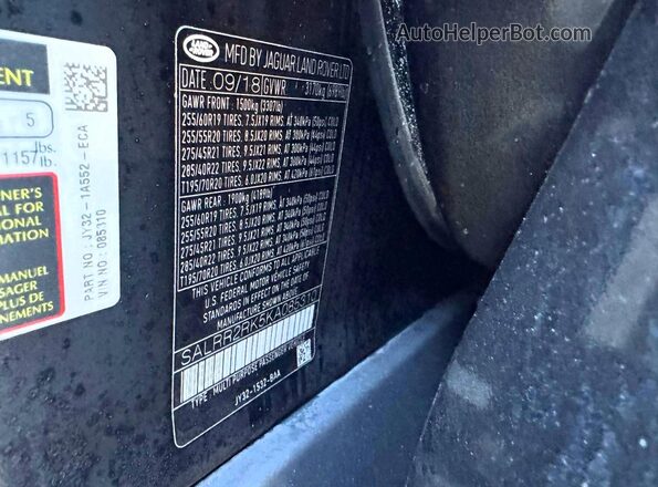 SALRR2RK5KA085310 2019 LAND ROVER DISCOVERY Black Rear seats view