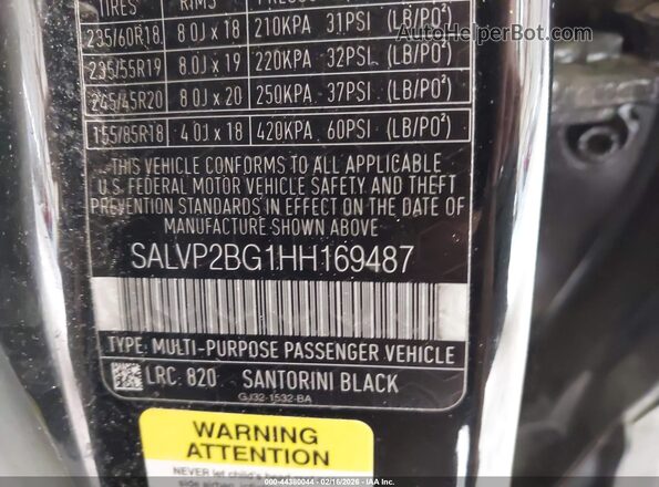 SALVP2BG1HH169487 2017 LAND ROVER RANGE ROVER EVOQUE Black Vista del compartimento del motor