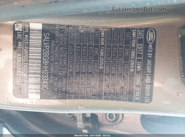 SALVP2BG8HH233430 2017 LAND ROVER RANGE ROVER EVOQUE Коричневый 