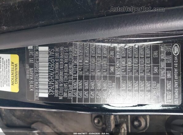 SALVP2RX7KH347643 2019 LAND ROVER RANGE ROVER EVOQUE Черный Вид подкапотного пространства