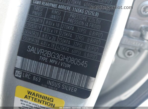 SALVR2BG3GH080545 2016 LAND ROVER RANGE ROVER EVOQUE Silver ძრავის განყოფილების ხედი