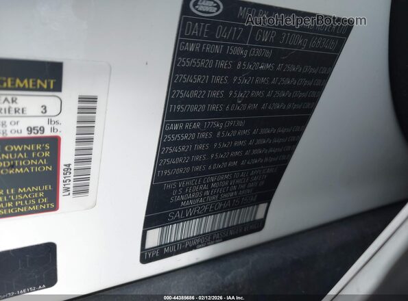 SALWR2FE0HA151594 2017 LAND ROVER RANGE ROVER SPORT White Engine compartment view