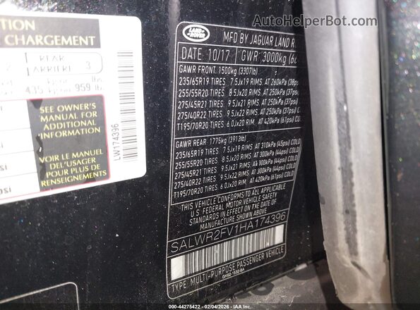 SALWR2FV1HA174396 2017 LAND ROVER RANGE ROVER SPORT Black ძრავის განყოფილების ხედი