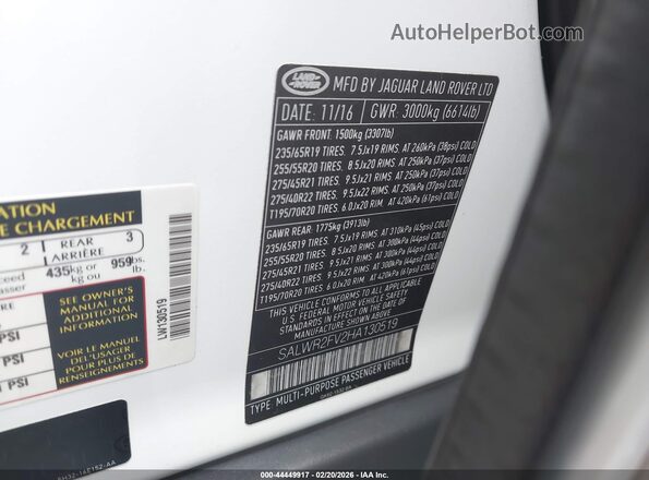 SALWR2FV2HA130519 2017 LAND ROVER RANGE ROVER SPORT White 