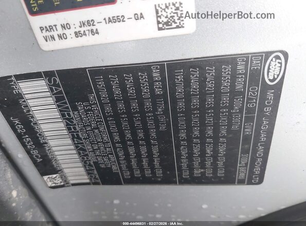 SALWR2RE4KA854764 2019 LAND ROVER RANGE ROVER SPORT Gray Vista del compartimento del motor
