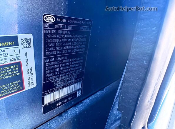 SALWR2RVXKA823843 2019 LAND ROVER RANGE ROVER Blue Vista interior trasera