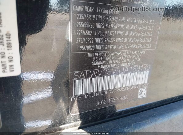 SALWV2SV9JA189140 2018 LAND ROVER RANGE ROVER SPORT Black ძრავის განყოფილების ხედი