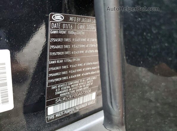 SALWZ2EF0GA573504 2016 LAND ROVER RANGE Black Vista de la etiqueta del VIN