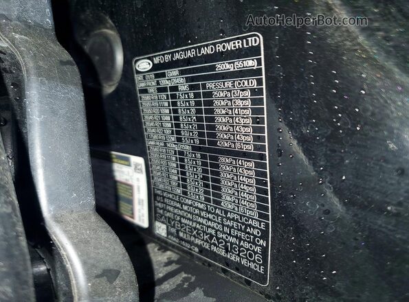 SALYB2EX3KA213206 2019 LAND ROVER RANGE Black VIN sticker view