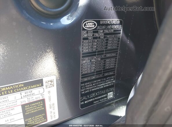 SALYJ2EX3TA815785 2026 LAND ROVER RANGE ROVER VELAR Gray Vista del compartimento del motor