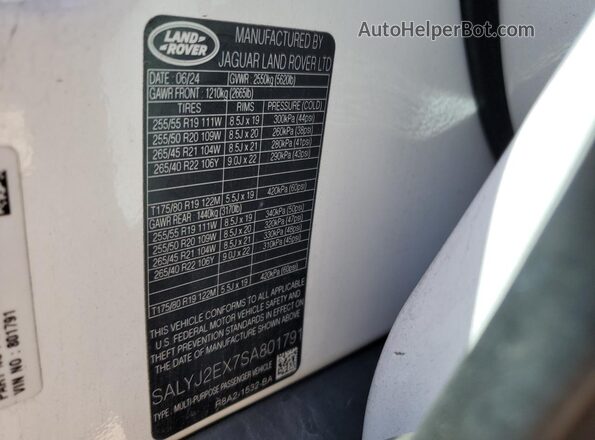 SALYJ2EX7SA801791 2025 LAND ROVER RANGE White 