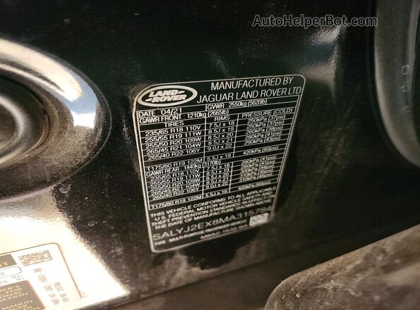 SALYJ2EX8MA315784 2021 LAND ROVER RANGE Black 