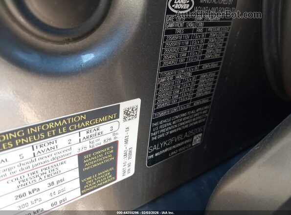 SALYK2FV6LA252063 2020 LAND ROVER RANGE ROVER VELAR Gray Вид підкапотного простору