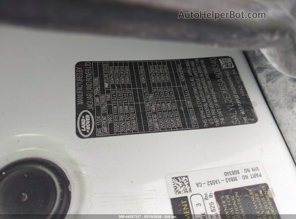 SALYL2EX6SA808340 2025 LAND ROVER RANGE ROVER VELAR Белый Вид подкапотного пространства