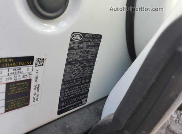 SALYL2EX8SA803091 2025 LAND ROVER RANGE White VIN კოდის სტიკერის ხედი