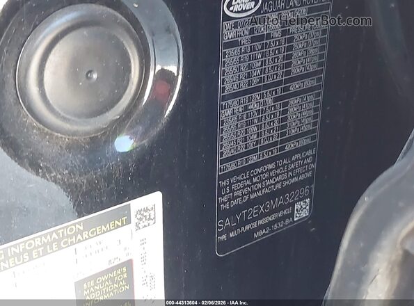 SALYT2EX3MA322961 2021 LAND ROVER RANGE ROVER VELAR Black Շարժիչի բաժամունքի տեսք