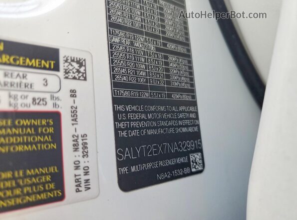 SALYT2EX7NA329915 2022 LAND ROVER RANGE White VIN կոդի պիտակի տեսք