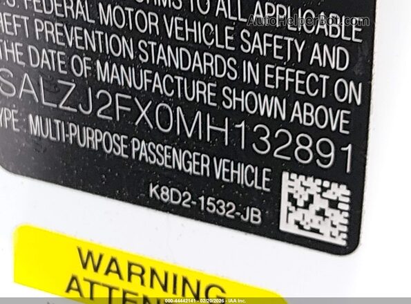 SALZJ2FX0MH132891 2021 LAND ROVER RANGE ROVER EVOQUE Белый Вид подкапотного пространства