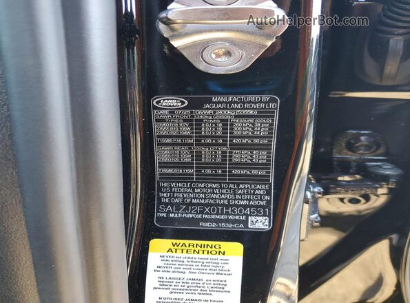 SALZJ2FX0TH304531 2026 LAND ROVER RANGE Black Vista de la etiqueta del VIN
