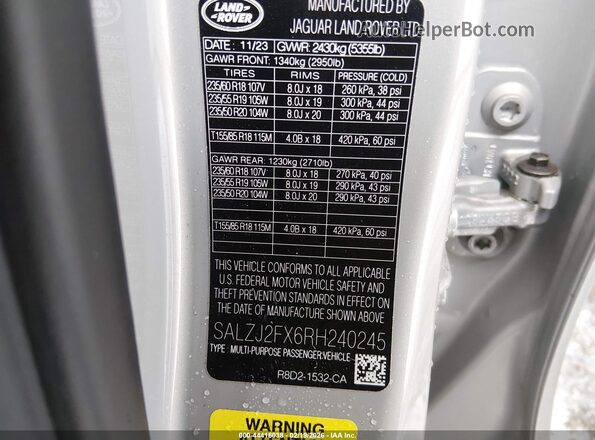 SALZJ2FX6RH240245 2024 LAND ROVER RANGE ROVER EVOQUE Gray Widok komory silnika