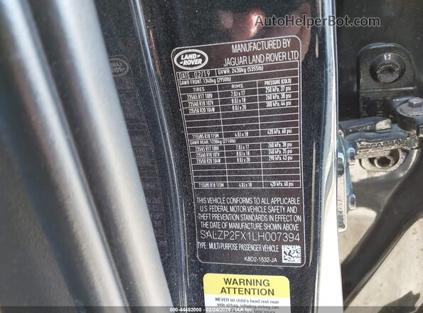 SALZP2FX1LH007394 2020 LAND ROVER RANGE ROVER EVOQUE Черный Вид подкапотного пространства