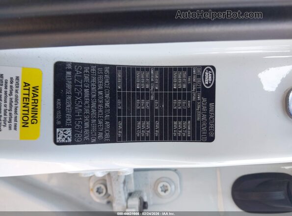 SALZT2FX5MH156789 2021 LAND ROVER RANGE ROVER EVOQUE White Engine compartment view