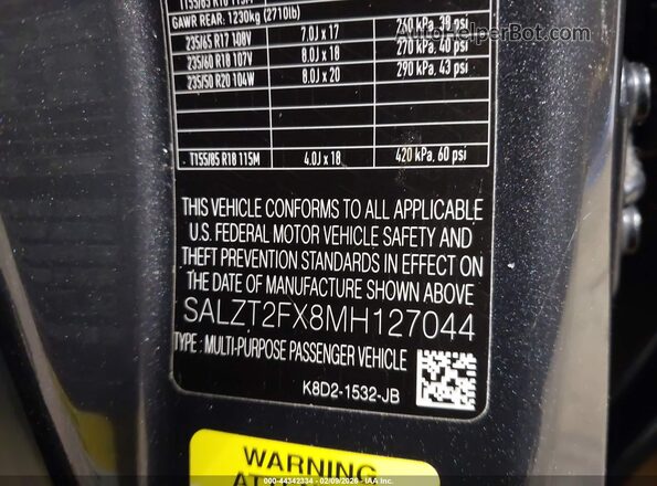 SALZT2FX8MH127044 2021 LAND ROVER RANGE ROVER EVOQUE Черный Вид подкапотного пространства