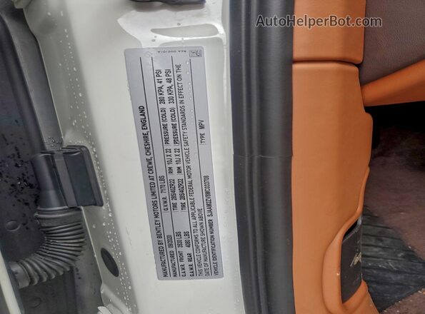 SJAAM2ZV8MC033708 2021 BENTLEY BENTAYGA Белый Вид наклейки с VIN-кодом