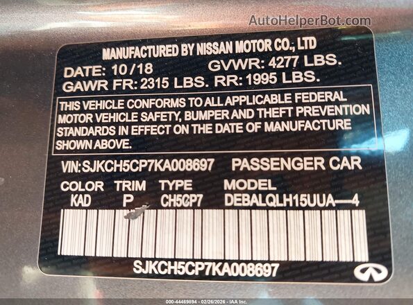 SJKCH5CP7KA008697 2019 INFINITI QX30 Gray Engine compartment view