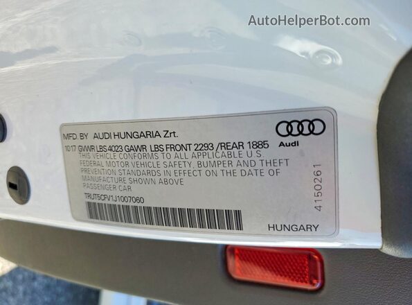 TRUT5CFV1J1007060 2018 AUDI TT White Вид підкапотного простору