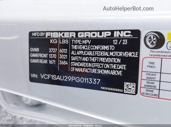 VCF1SAU29PG011337 2023 FISKER OCEAN Белый Вид подкапотного пространства