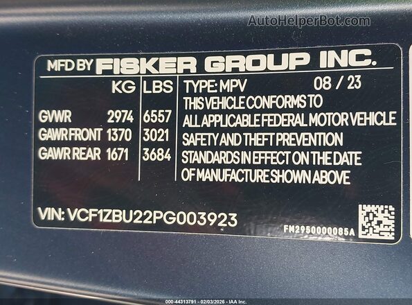 VCF1ZBU22PG003923 2023 FISKER OCEAN Blue Widok komory silnika