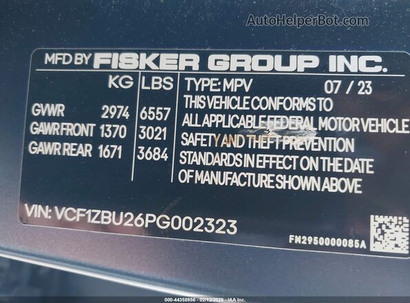 VCF1ZBU26PG002323 2023 FISKER OCEAN Light Blue Շարժիչի բաժամունքի տեսք