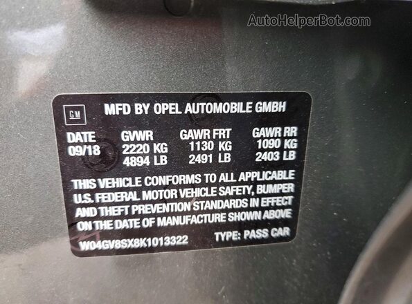 W04GV8SX8K1013322 2019 BUICK REGAL Серый Вид подкапотного пространства