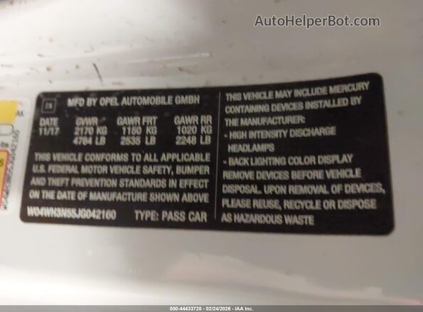 W04WH3N55JG042160 2018 BUICK CASCADA Yellow Vista del compartimento del motor