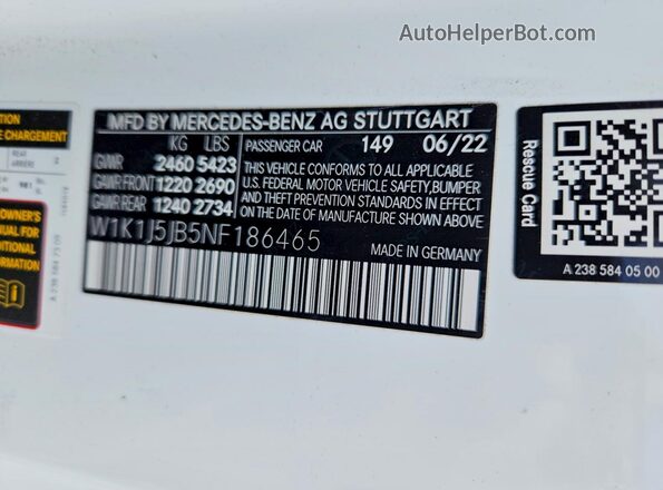 W1K1J5JB5NF186465 2022 MERCEDES-BENZ E White ძრავის განყოფილების ხედი