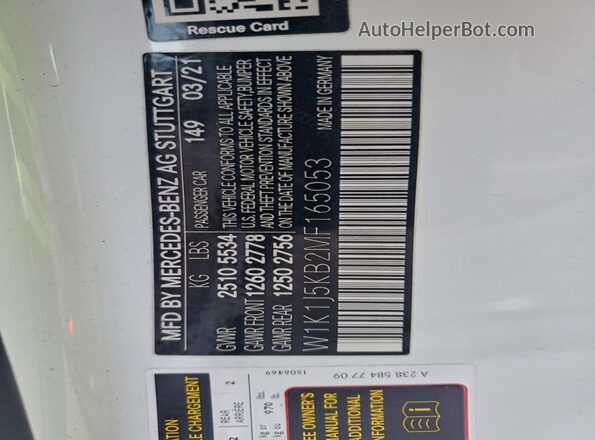 W1K1J5KB2MF165053 2021 MERCEDES-BENZ E White 